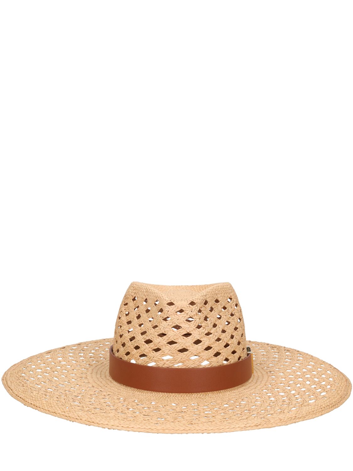 Valentino Garavani Large V Signature Brimmed Panama Hat In Avana,selleria