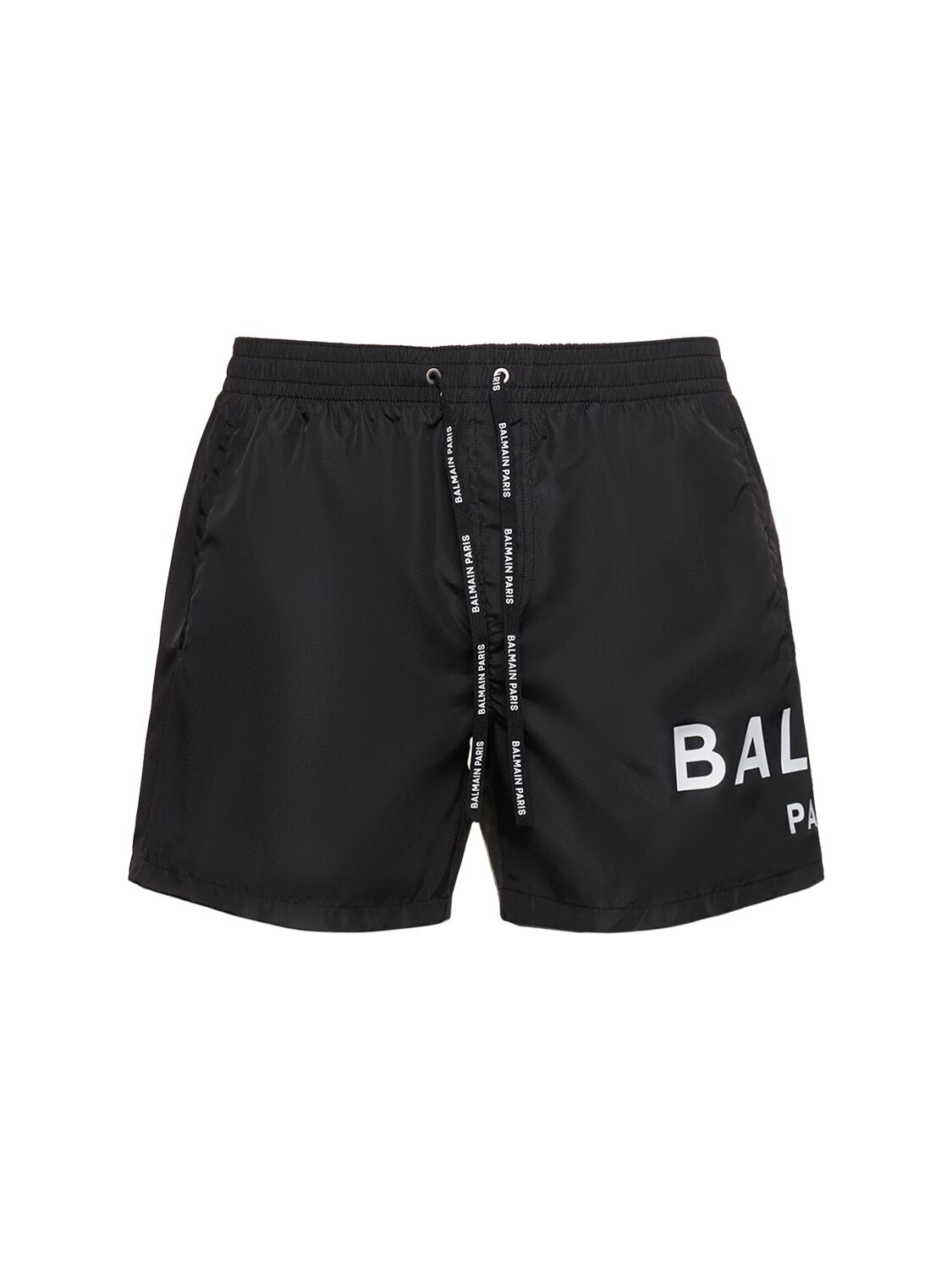 Balmain Logo Tech Swim Shorts In Black,white
