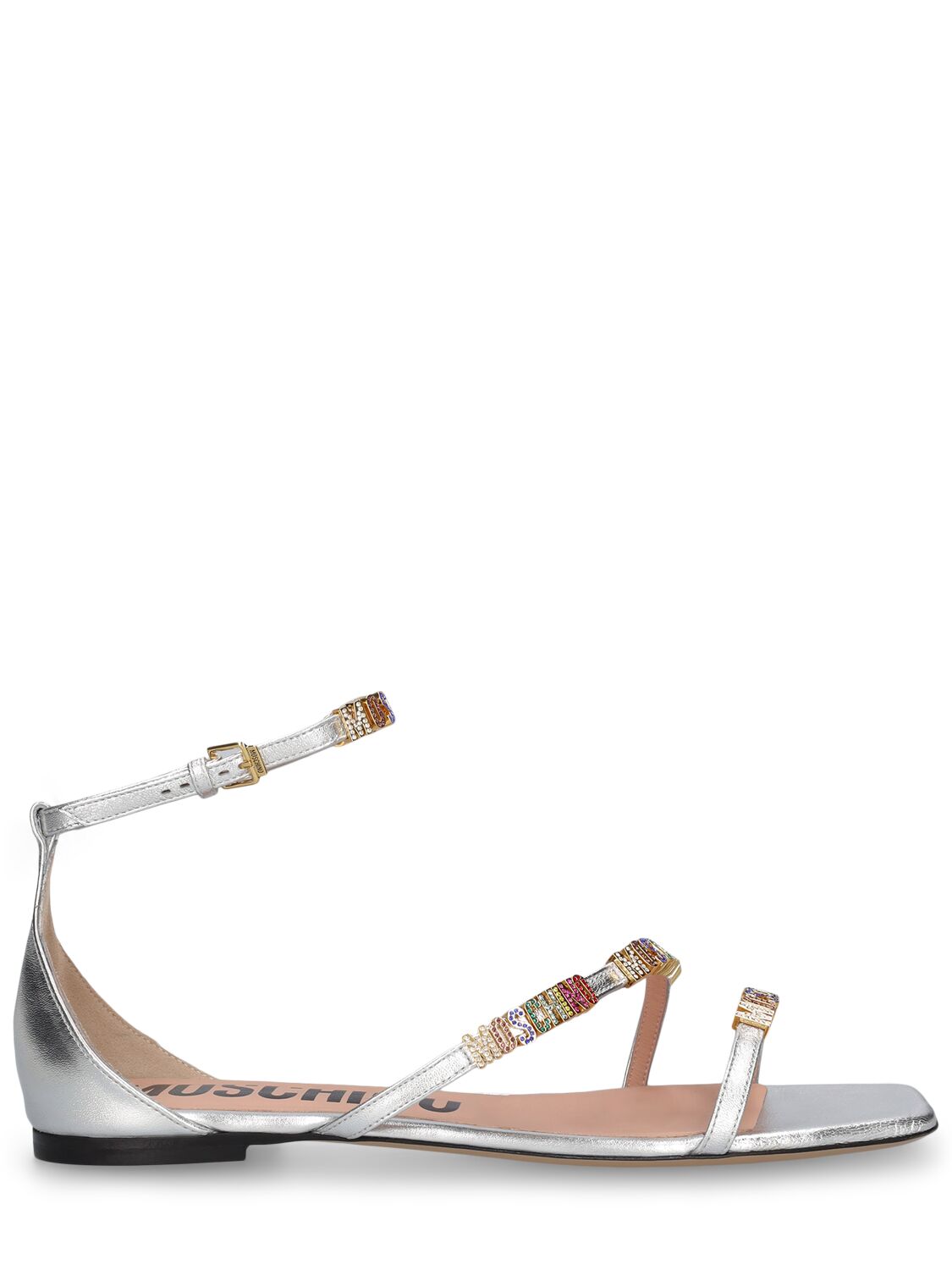 Moschino 10mm Leather Flat Sandals In Silver