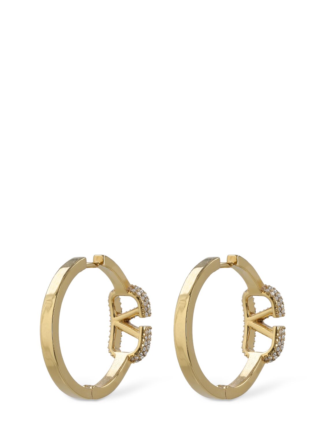 Shop Valentino V Logo Signature Strass Hoop Earrings In Gold,kristall