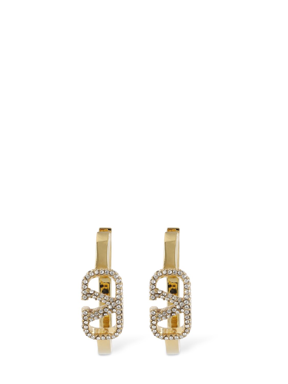 Shop Valentino V Logo Signature Strass Hoop Earrings In Gold,kristall
