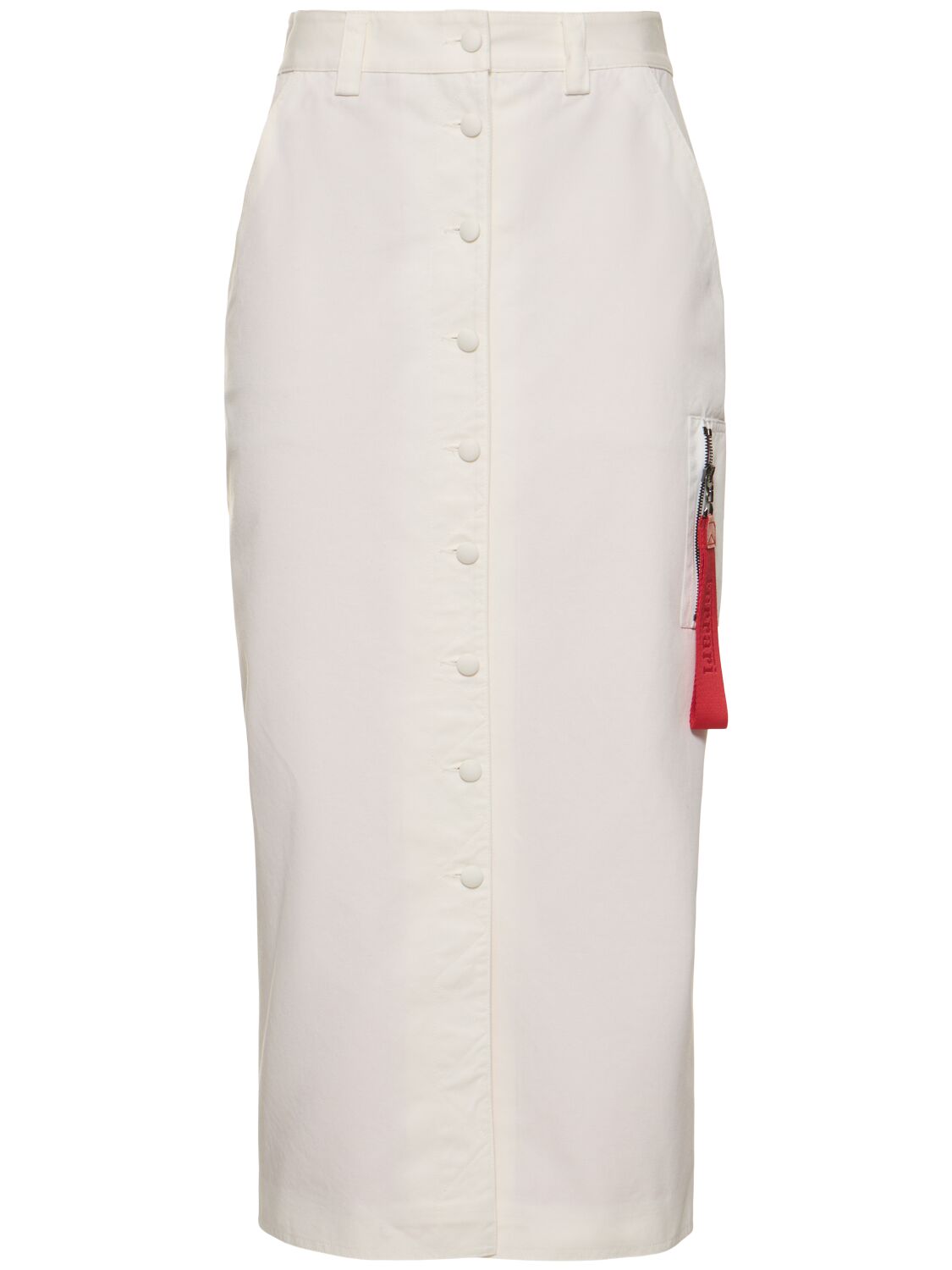 Buttoned Cotton Midi Skirt