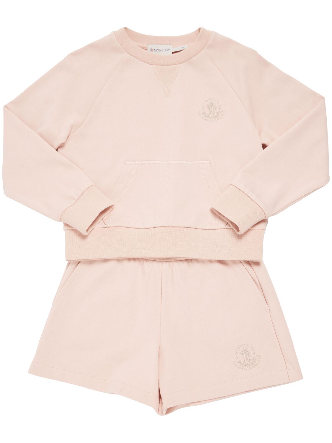 Moncler Kids' 棉质拉绒卫衣&短裤 In Pink