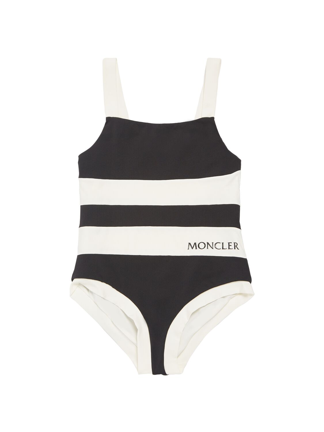 Moncler Kids' Logo Detail Lycra Swimsuit In 黑色,白色
