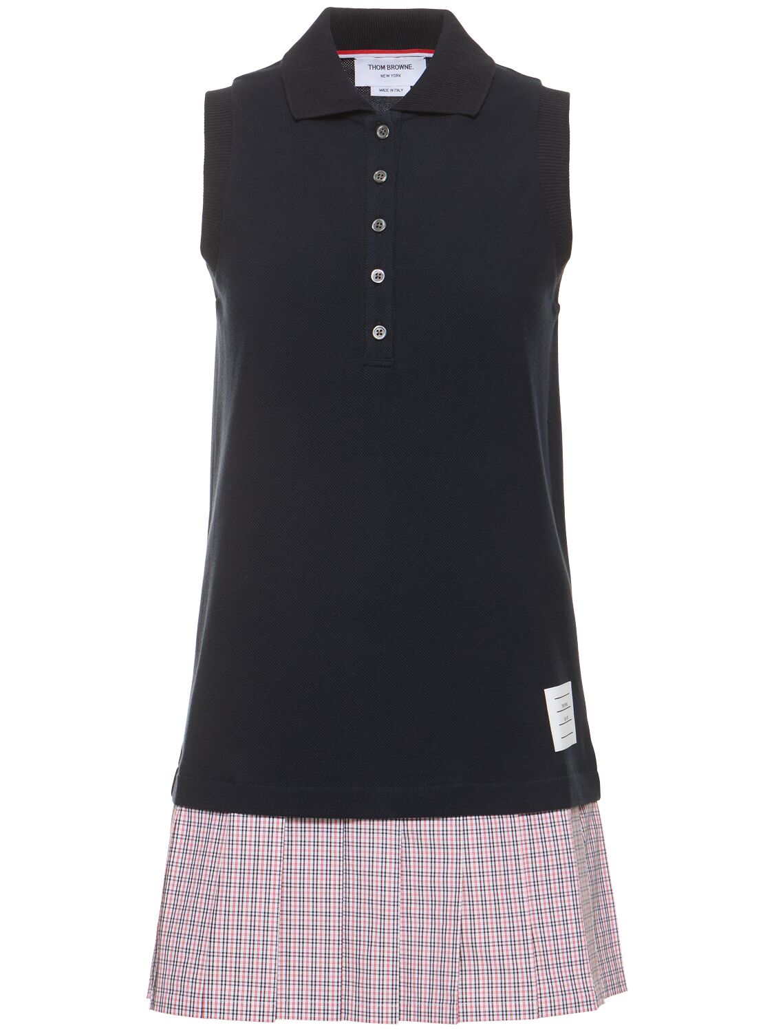 Shop Thom Browne Check Print Cotton Mini Polo Dress In Multi,navy