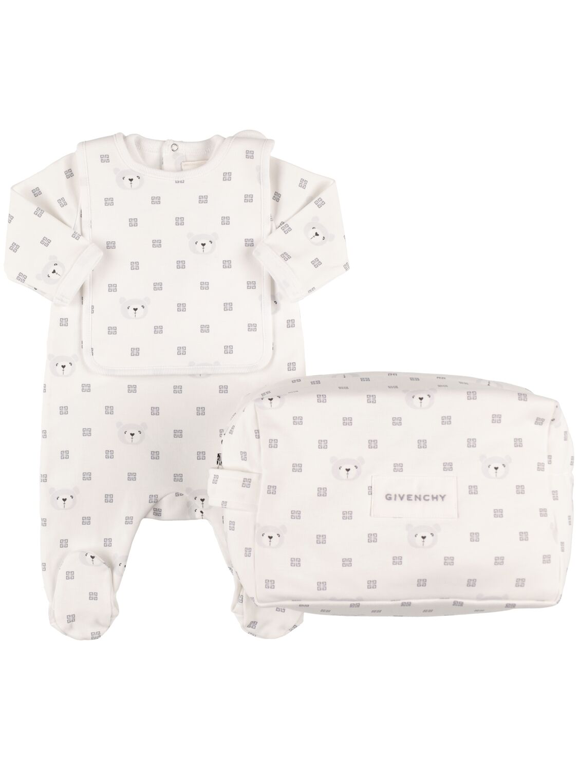 Givenchy Kids' Cotton Jersey Romper, Bib & Pouch In White