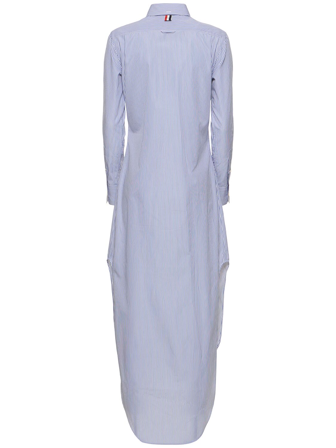 Shop Thom Browne Cotton Poplin Striped Long Shirt Dress In White,blue