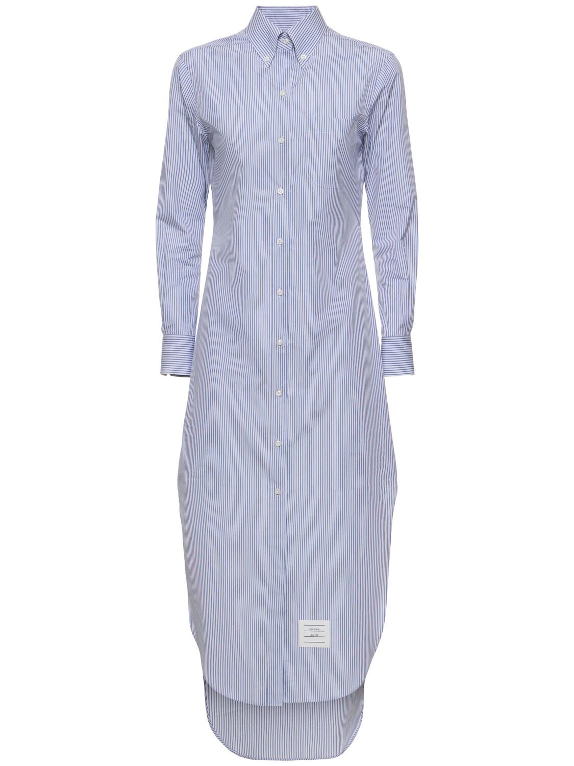 Thom Browne Cotton Poplin Striped Long Shirt Dress In White,blue