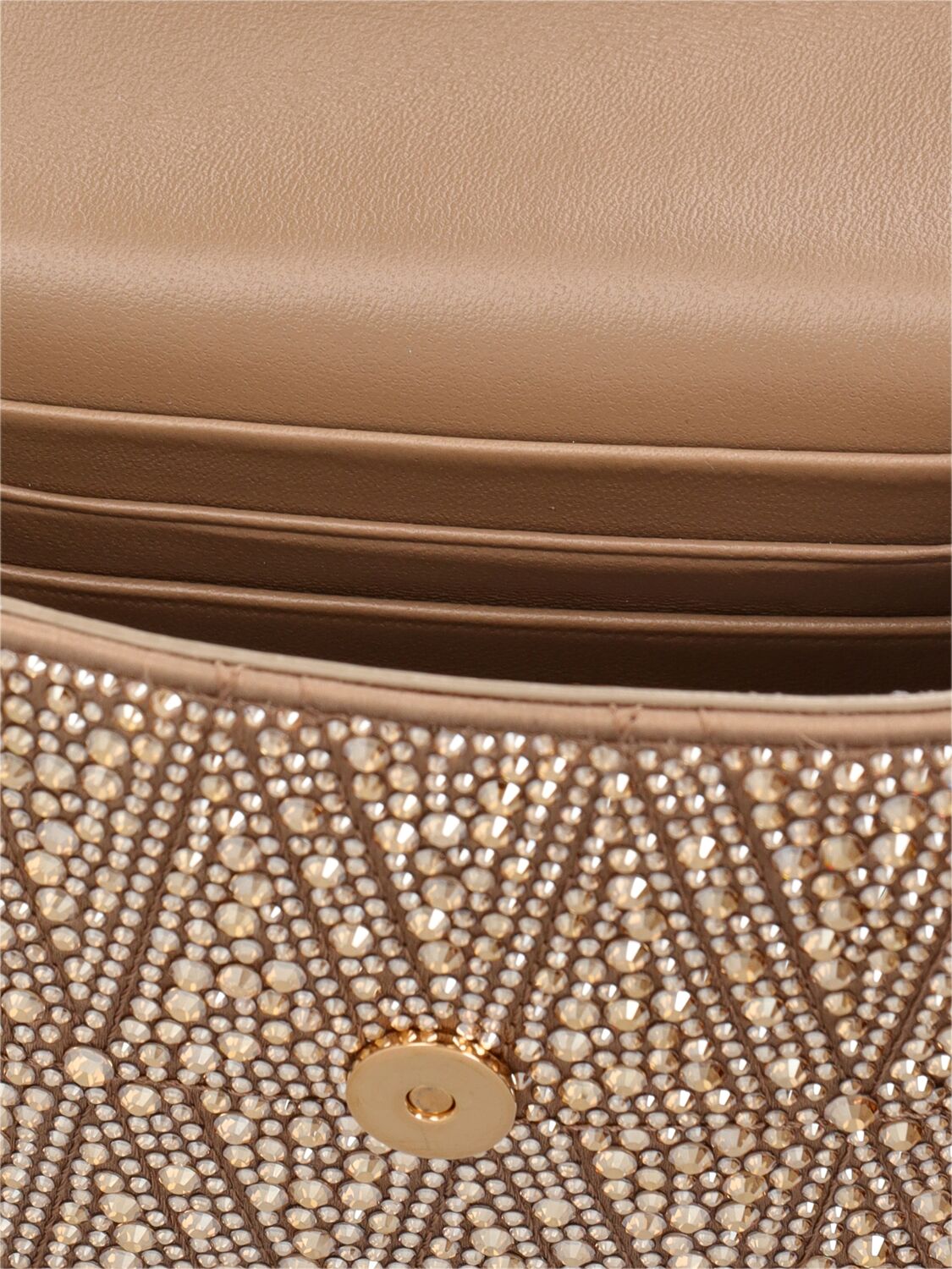 Shop Versace Mini Crystal Shoulder Bag W/logo In Camel