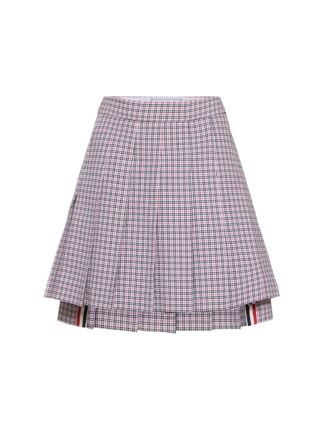 Thom Browne Check Printed Crepe Pleated Mini Skirt In Multicolor