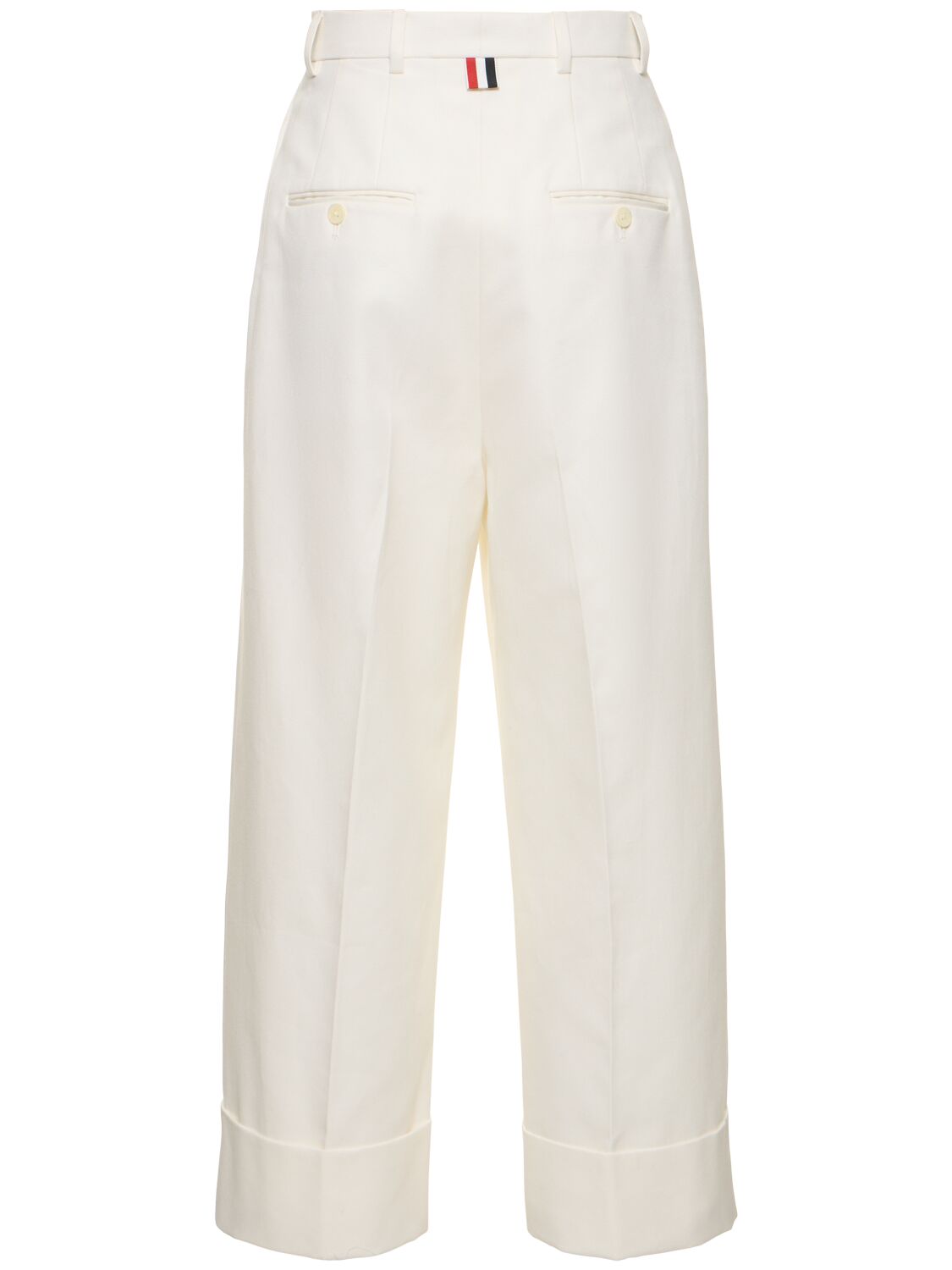 Shop Thom Browne Straight Cotton High Waist Cropped Pants In White