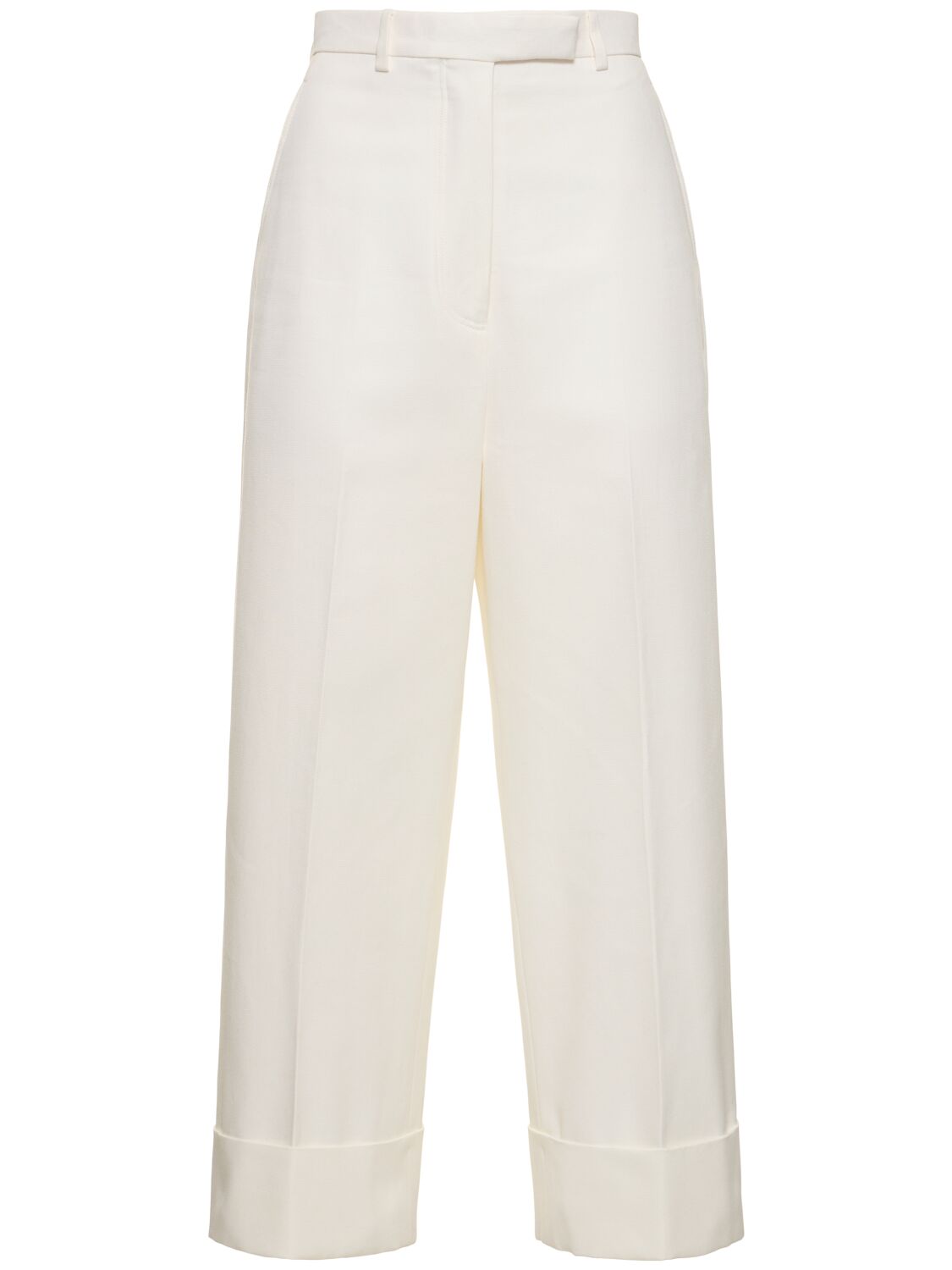 Image of Straight Cotton High Waist Cropped Pants