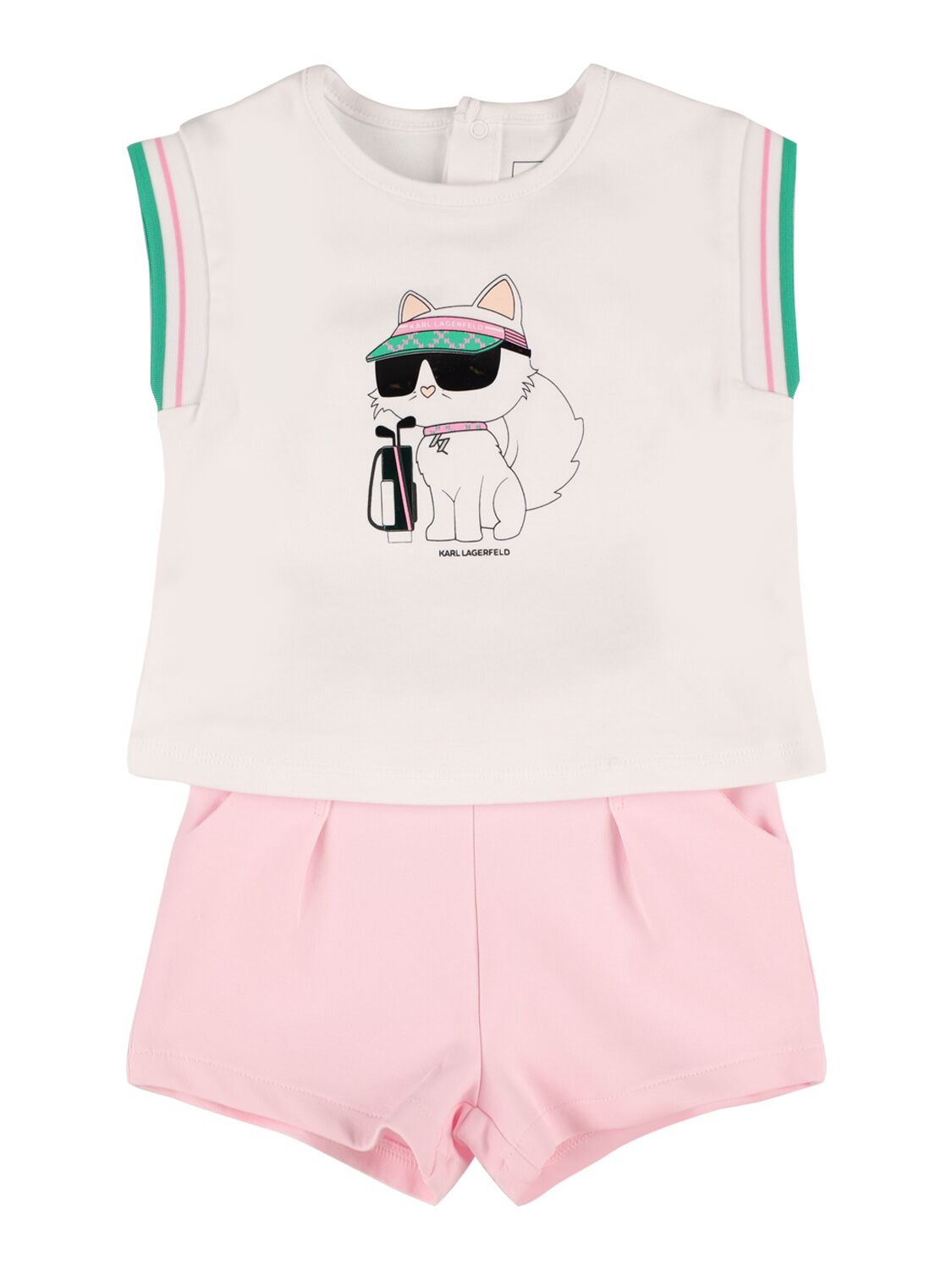 Karl Lagerfeld Kids' Printed Cotton Blend T-shirt & Shorts In Pink,white
