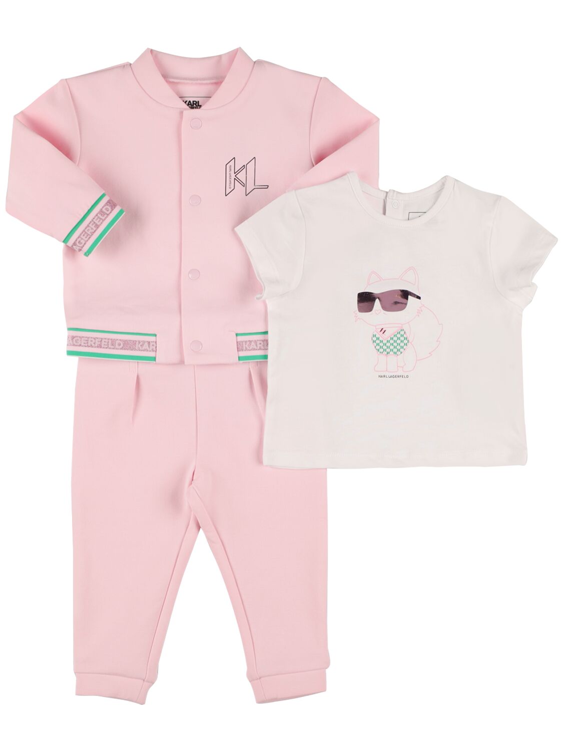Karl Lagerfeld Kids' Jersey Jacket, T-shirt & Sweatpants In Pink,white