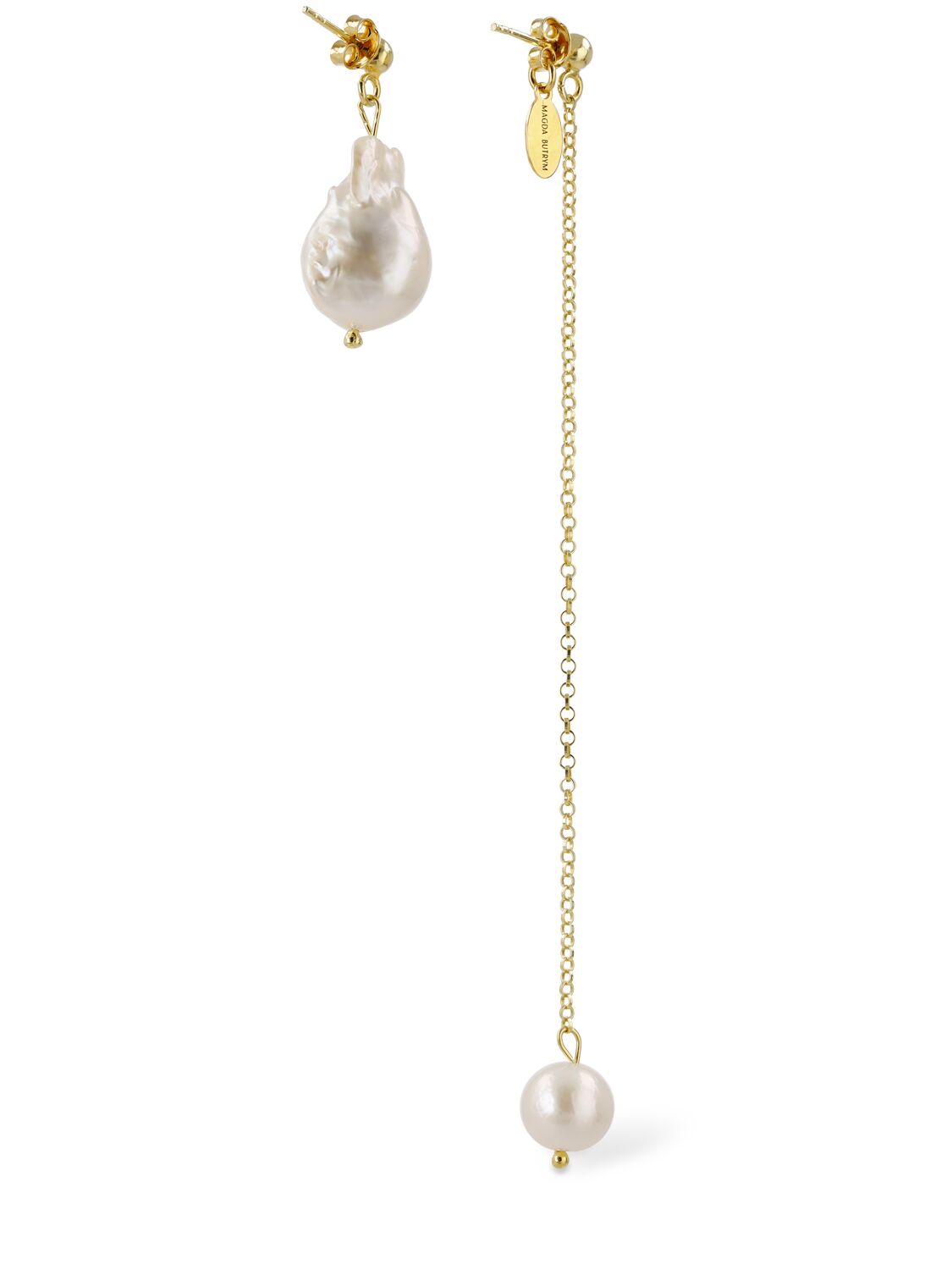 Shop Magda Butrym Asymmetrical Pearl Earrings In Weiss,gold
