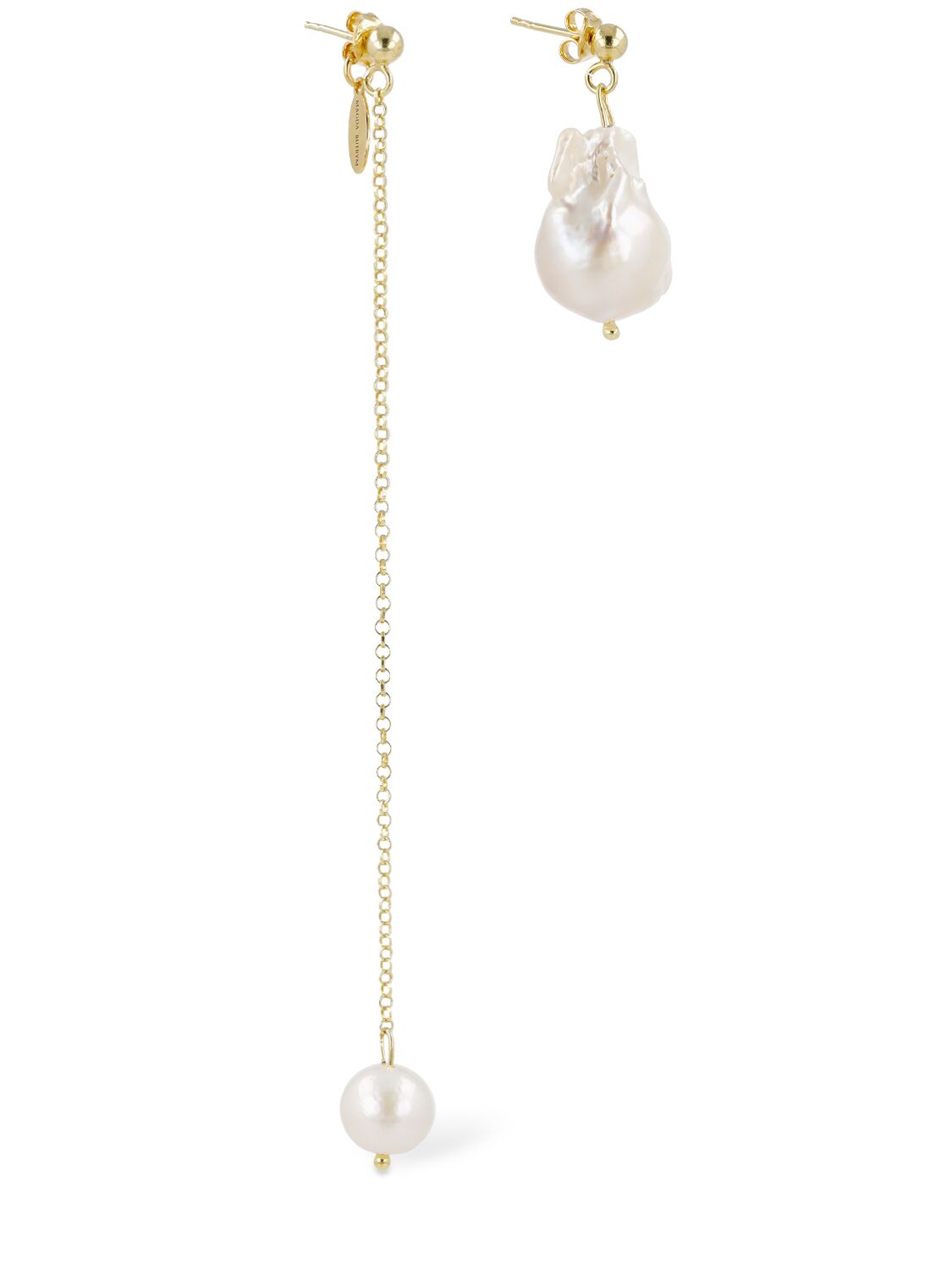 Shop Magda Butrym Asymmetrical Pearl Earrings In Weiss,gold