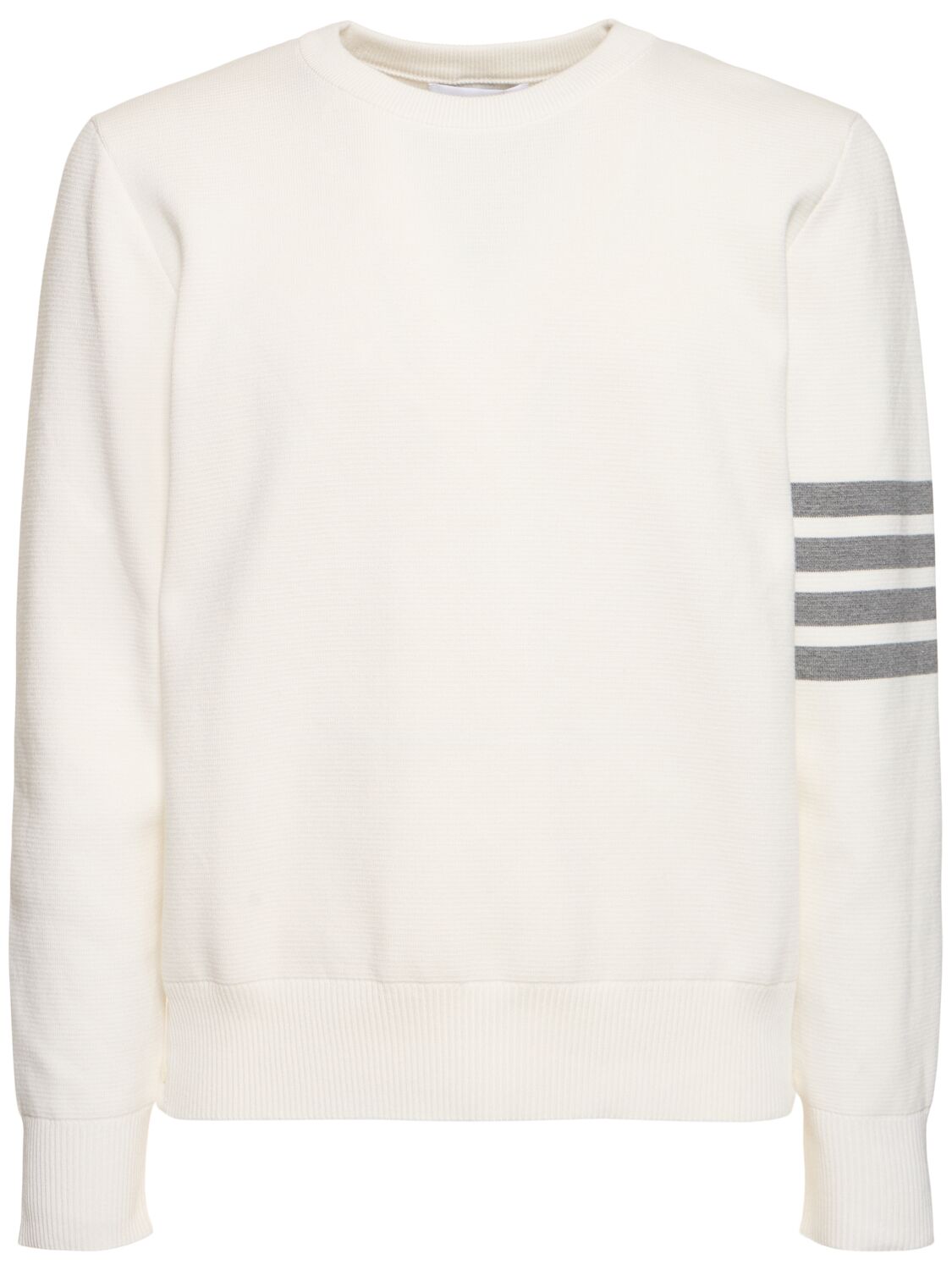 Thom Browne Milano Stitch Cotton Crewneck Sweater In White