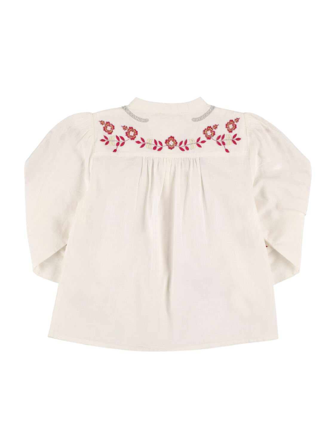 Shop Bonpoint Embroidered Cotton Ripstop Shirt In Ivory