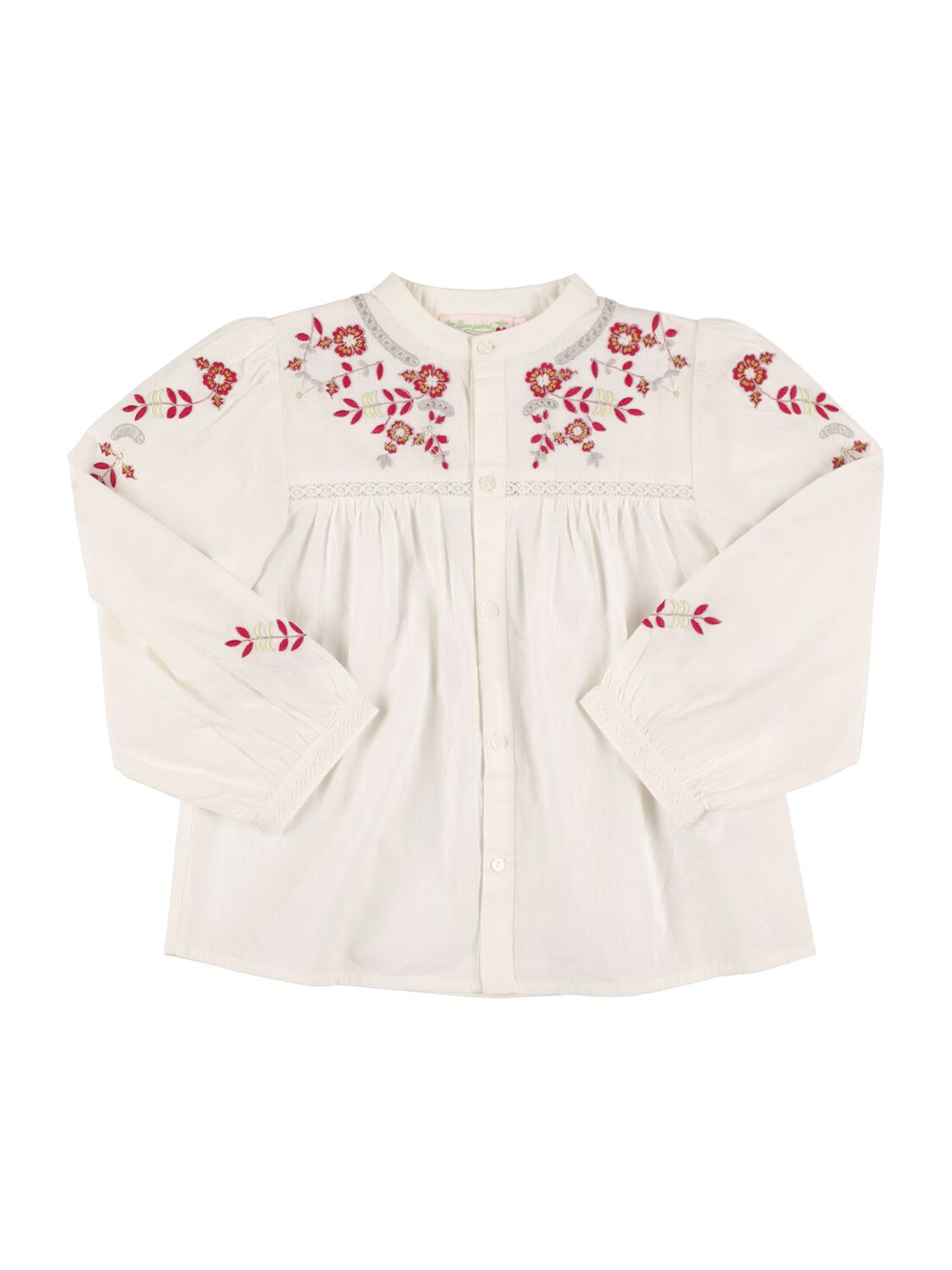 Bonpoint Kids' Embroidered Cotton Ripstop Shirt In Ivory