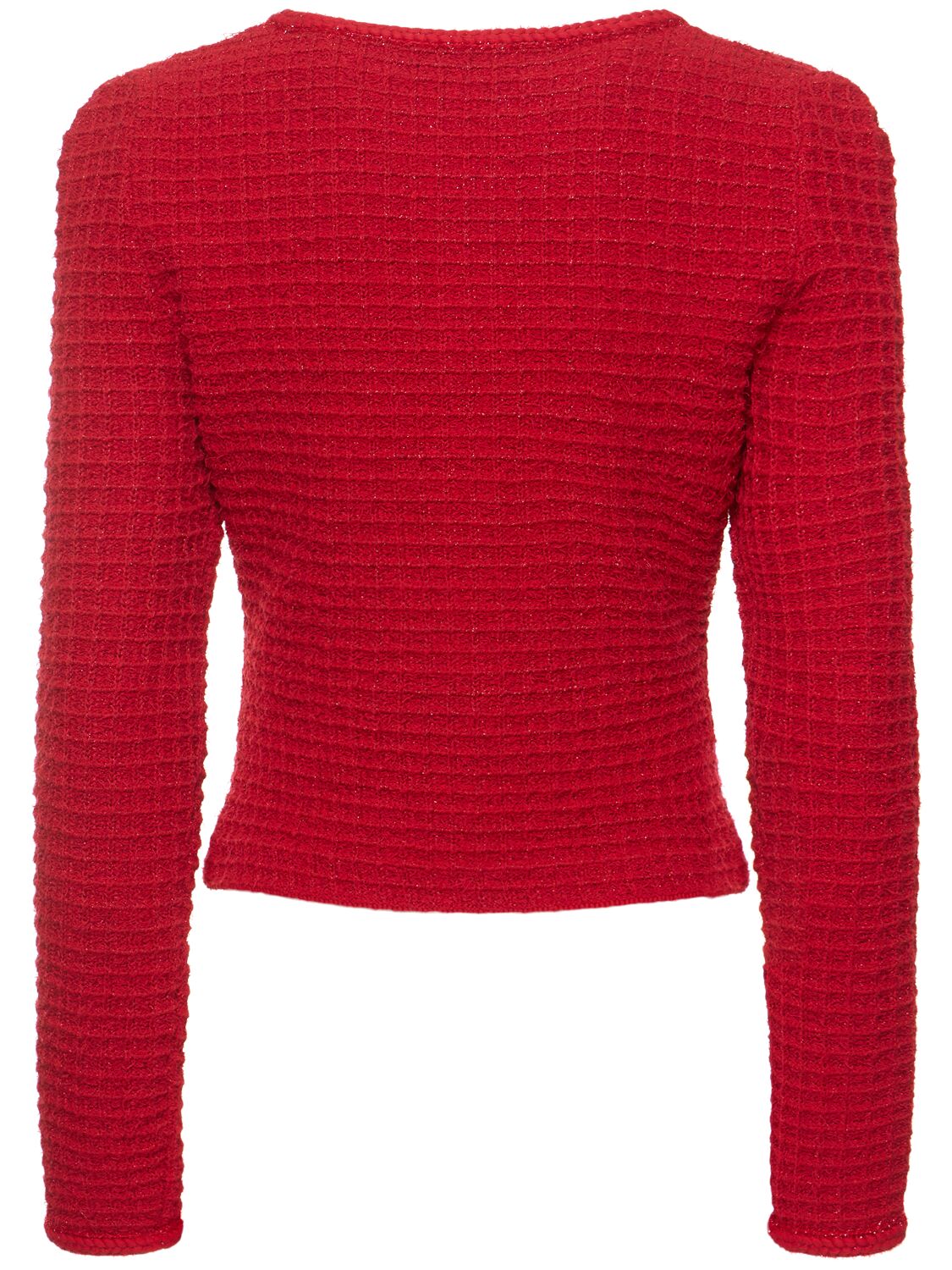 Shop Self-portrait Cotton Blend Knit Top W/bow In Red