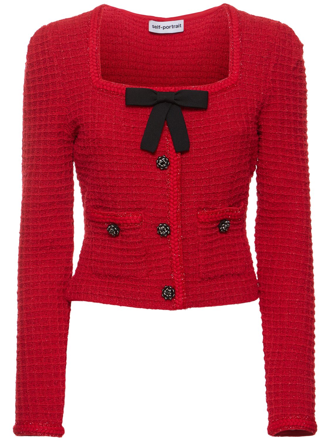 Self-portrait Knit Bow Top In Red