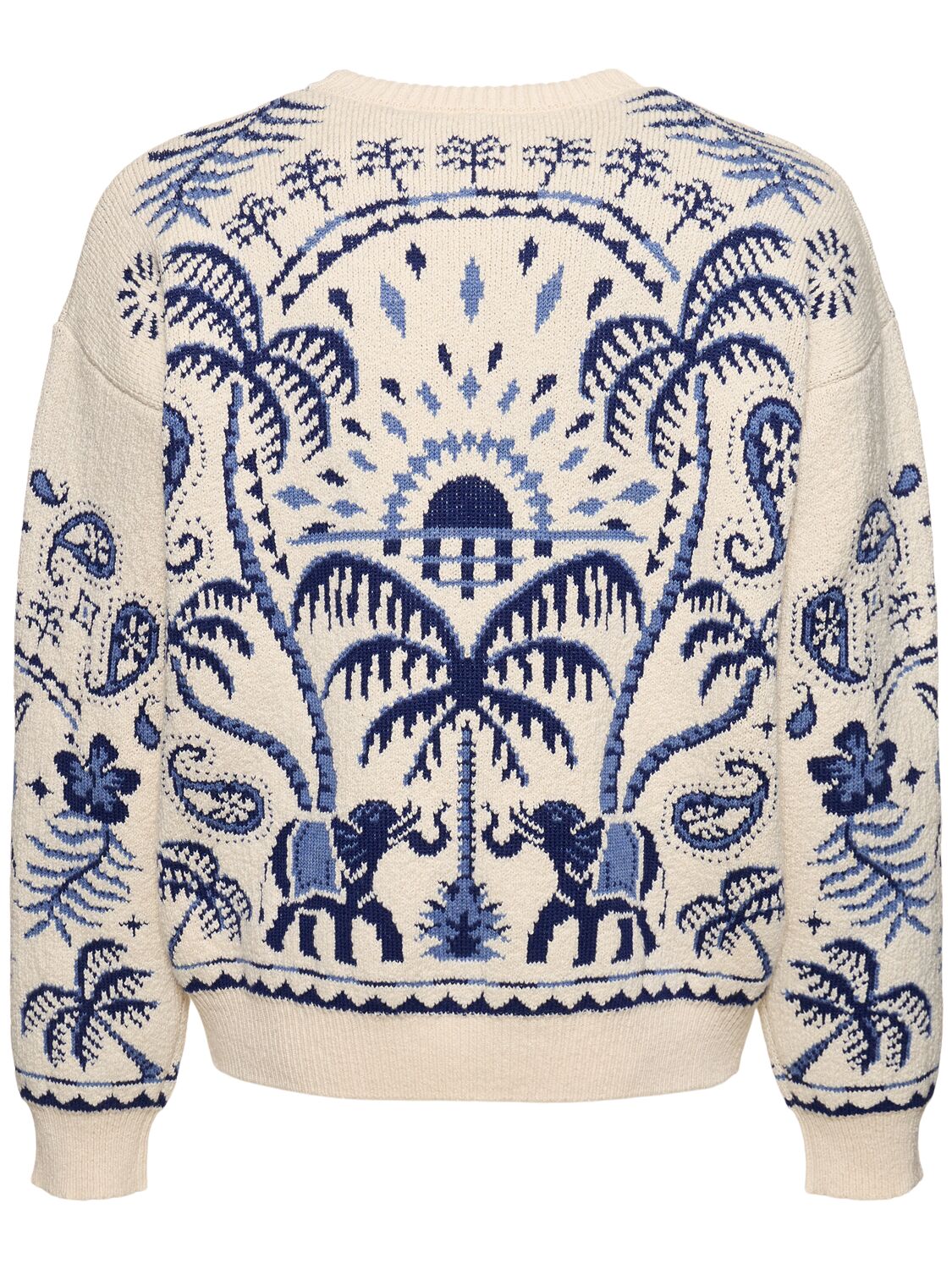 Shop Alanui Lush Nature Cotton Blend Knit Sweater In White,blue