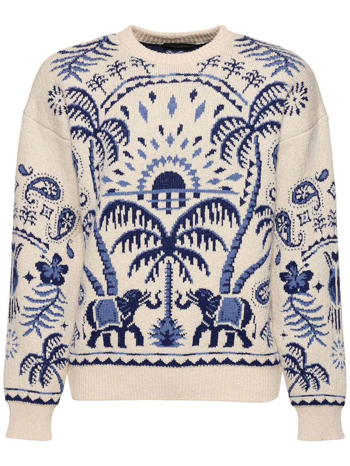 Alanui Lush Nature Cotton Blend Knit Sweater In White,blue