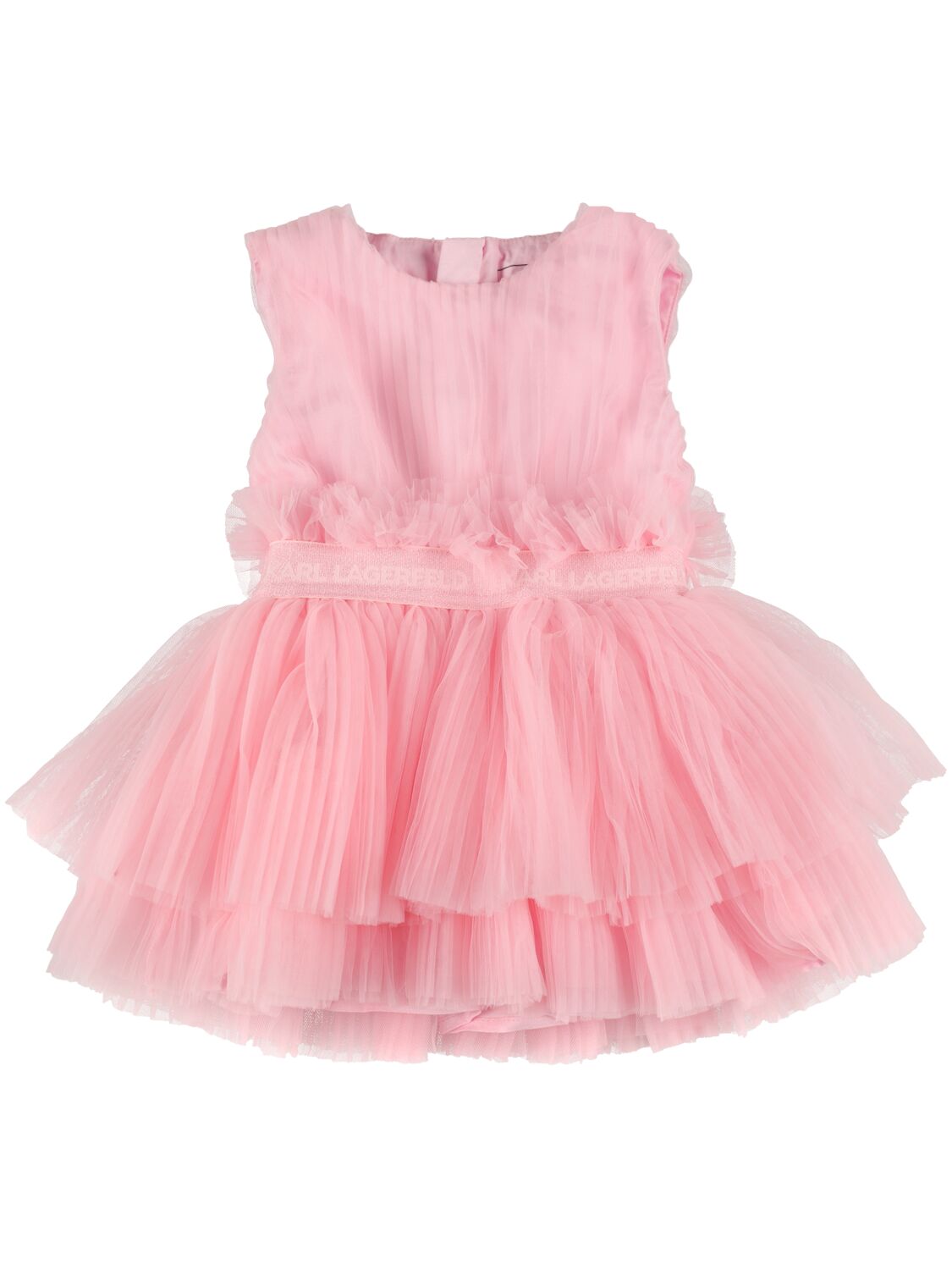 Karl Lagerfeld Kids' Tulle & Mesh Sleeveless Mini Dress In Pink