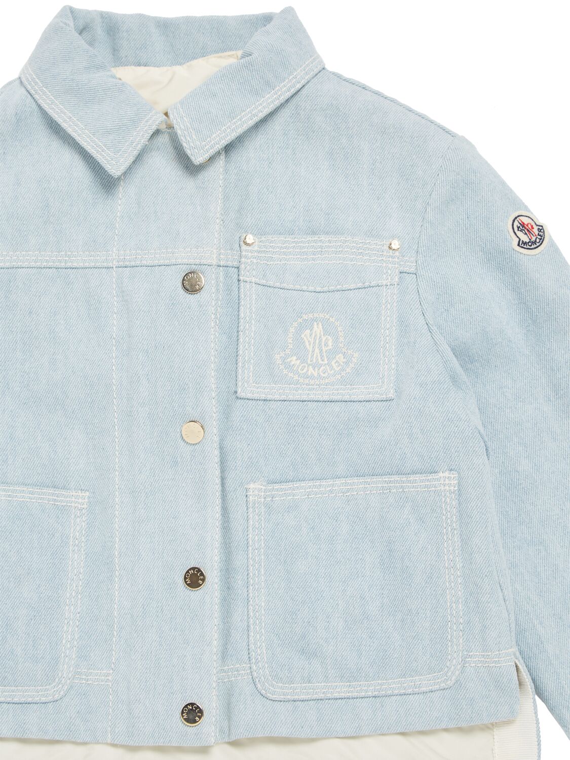 Shop Moncler Esbly Bleached Cotton Denim Jacket In Blue