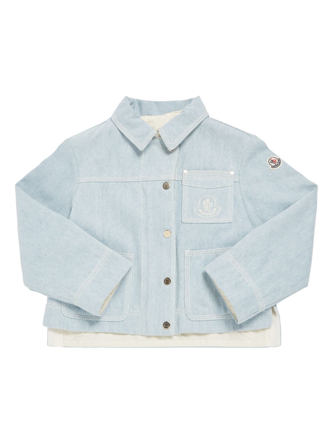 Moncler Kids' Esbly Bleached Cotton Denim Jacket In Blue