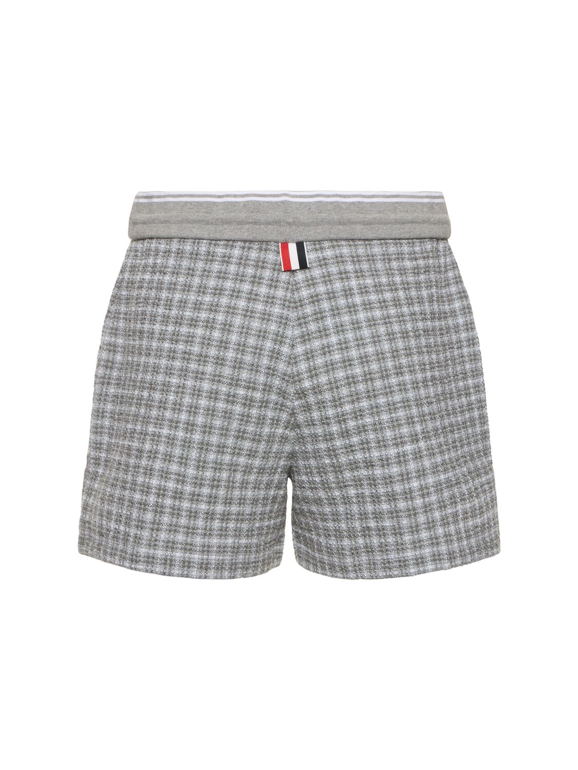 Shop Thom Browne Cotton Tweed Drawstring Shorts In White,grey