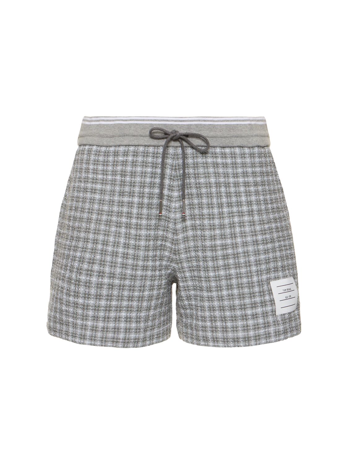 Shop Thom Browne Cotton Tweed Drawstring Shorts In White,grey