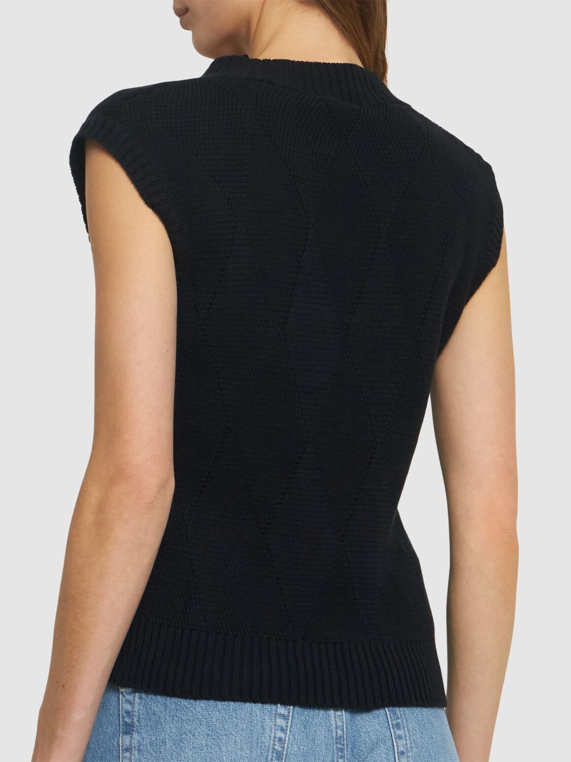 Shop Max Mara Zebio Cotton Knit V Neck Vest In Black