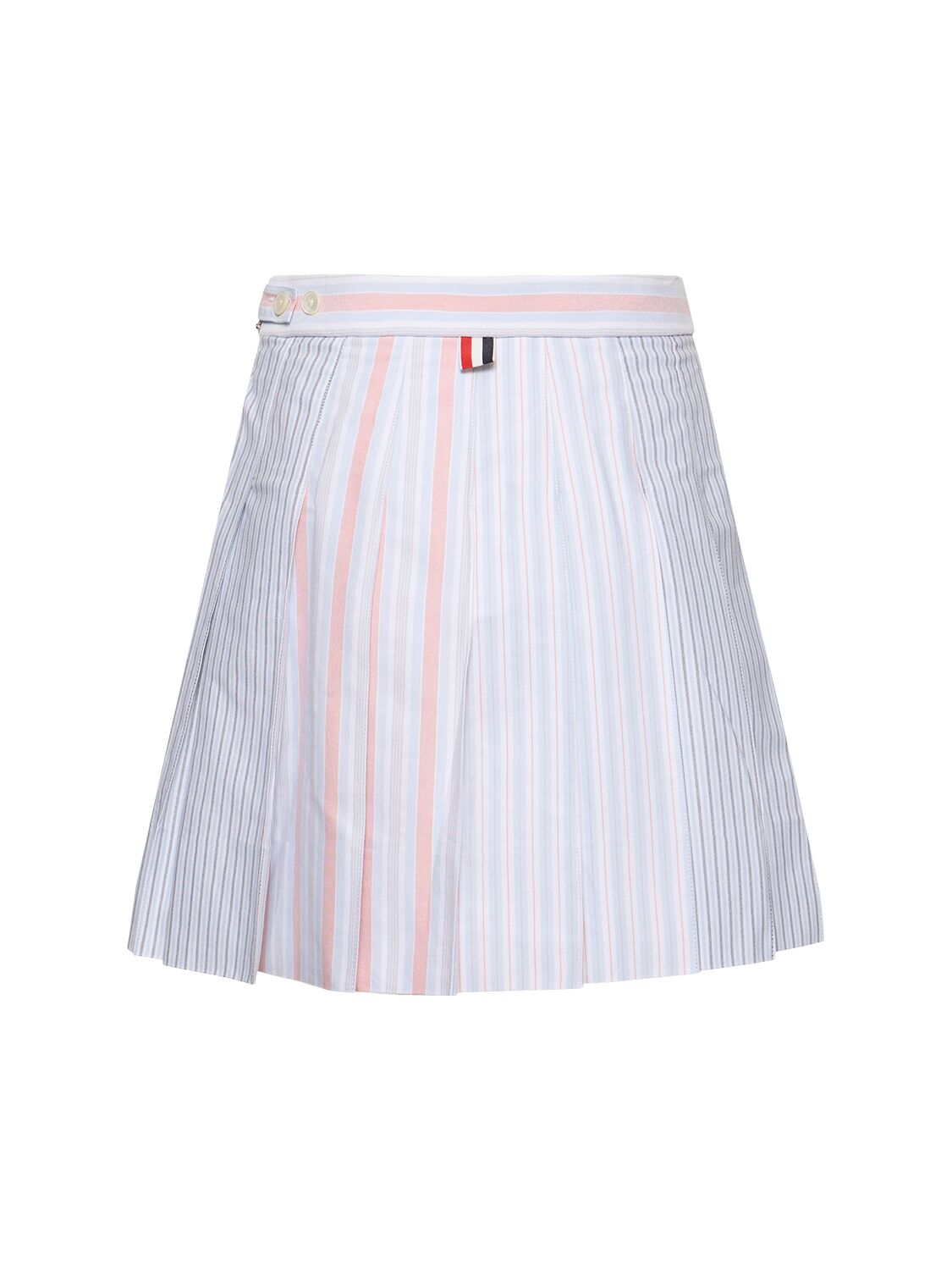 Shop Thom Browne Striped Oxford Cotton Pleated Mini Skirt In Multicolor