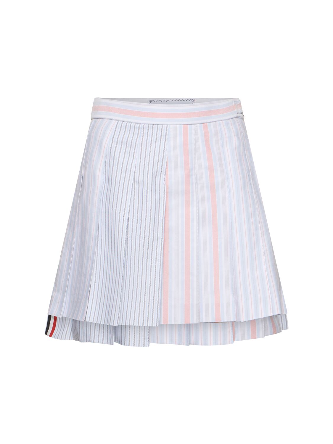 Image of Striped Oxford Cotton Pleated Mini Skirt