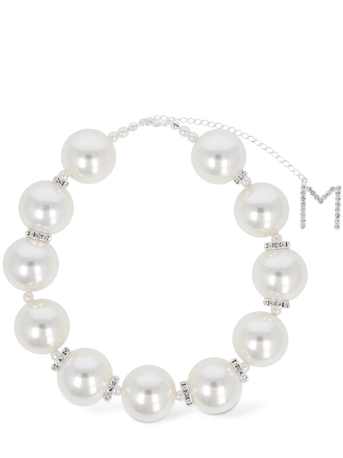 Magda Butrym Faux Pearl & Crystal Collar Necklace In White