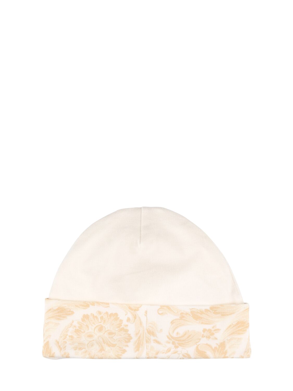 Shop Versace Cotton Jersey Long Sleeve Romper & Hat In White,beige