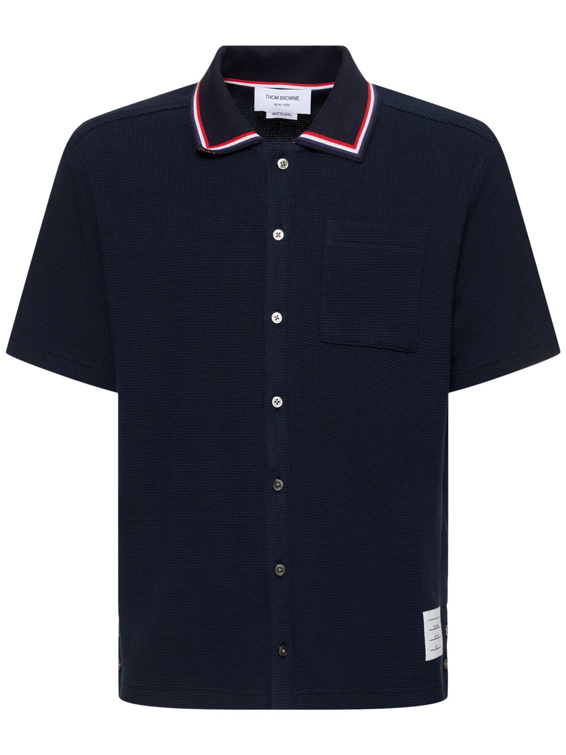 Shop Thom Browne Short Sleeve Button Down Shirt In Navy