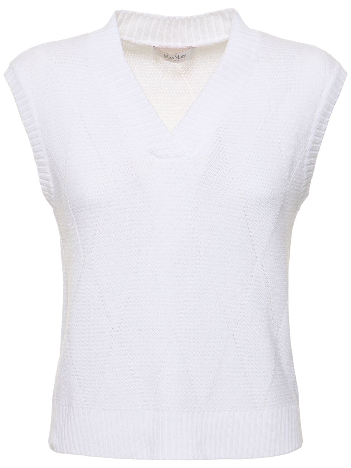 Max Mara Zebio Cotton Knit V Neck Vest In White