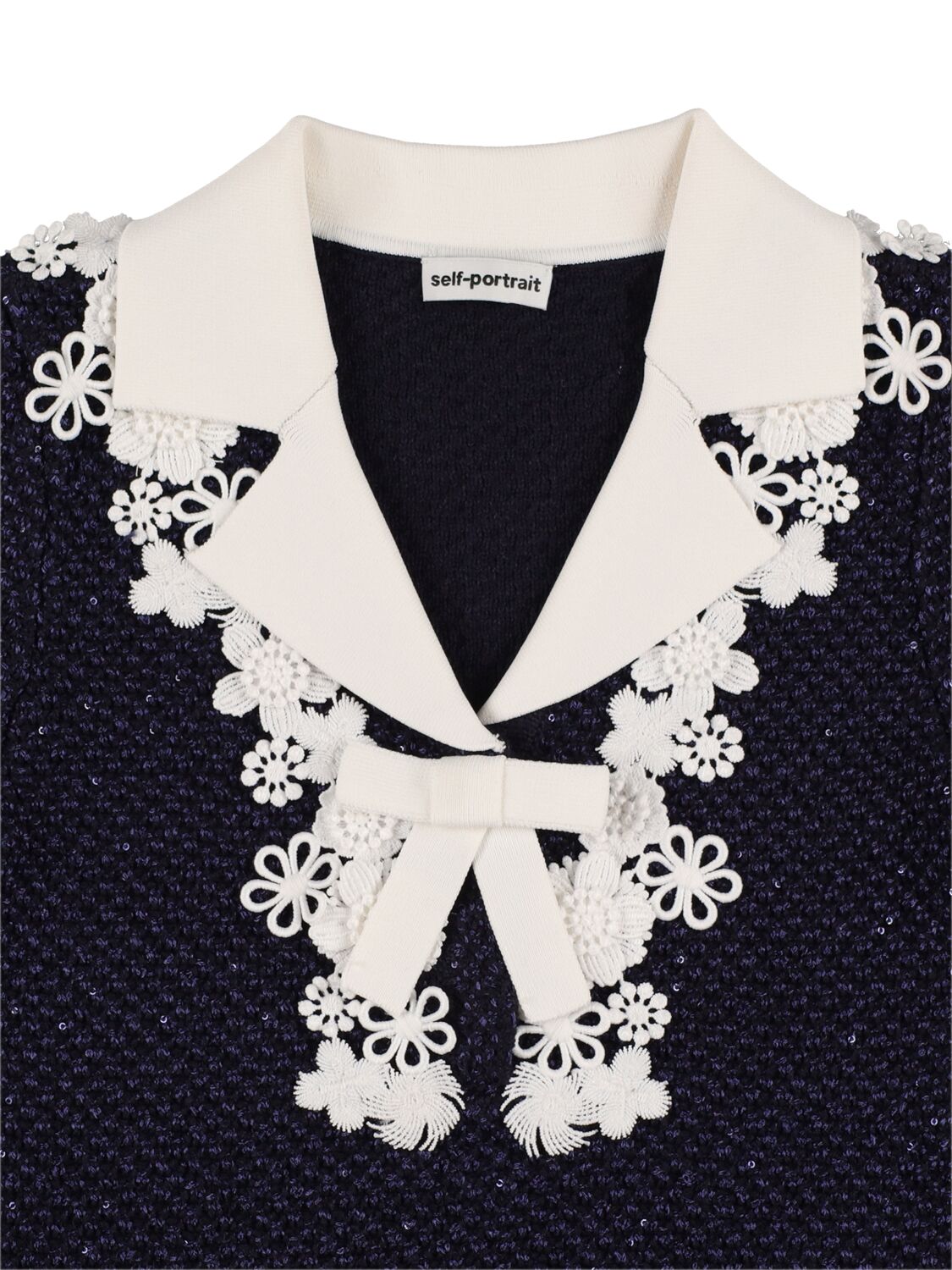 Shop Self-portrait Glittered Cotton Knit Dress In Navy