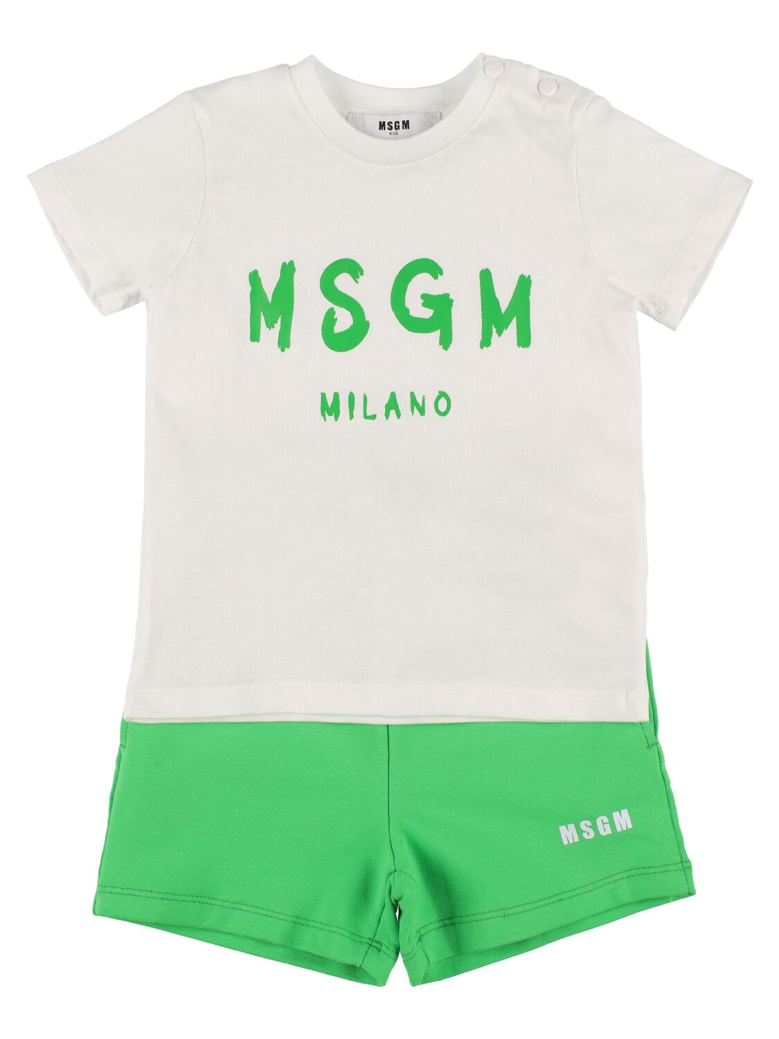 Msgm Kids' Cotton Jersey T-shirt & Sweat Shorts In White,green