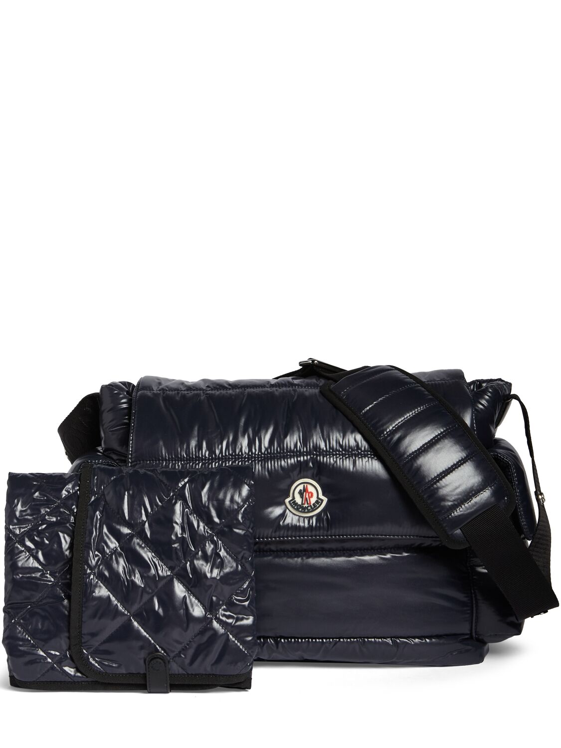 Moncler Kids' Shiny Nylon Changing Bag & Mat In Black