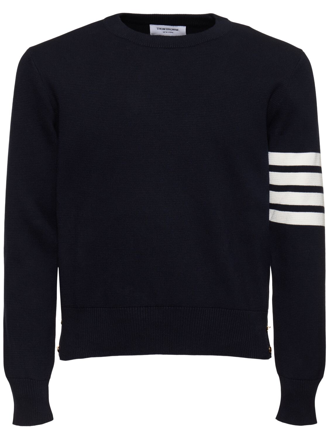 Thom Browne Milano Stitch Cotton Crewneck Sweater In 네이비