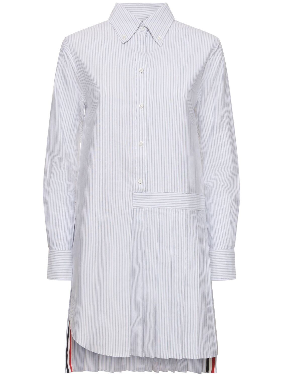 Shop Thom Browne Striped Oxford Cotton Mini Dress In White,grey
