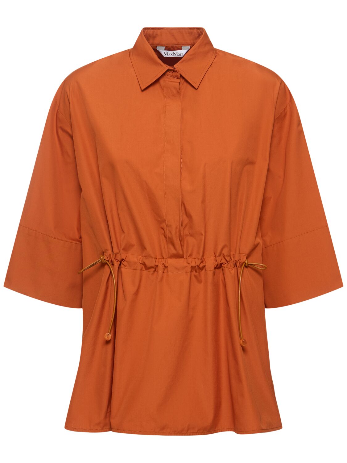 Shop Max Mara Cotton Poplin Drawstring Shirt In 오렌지,브라운