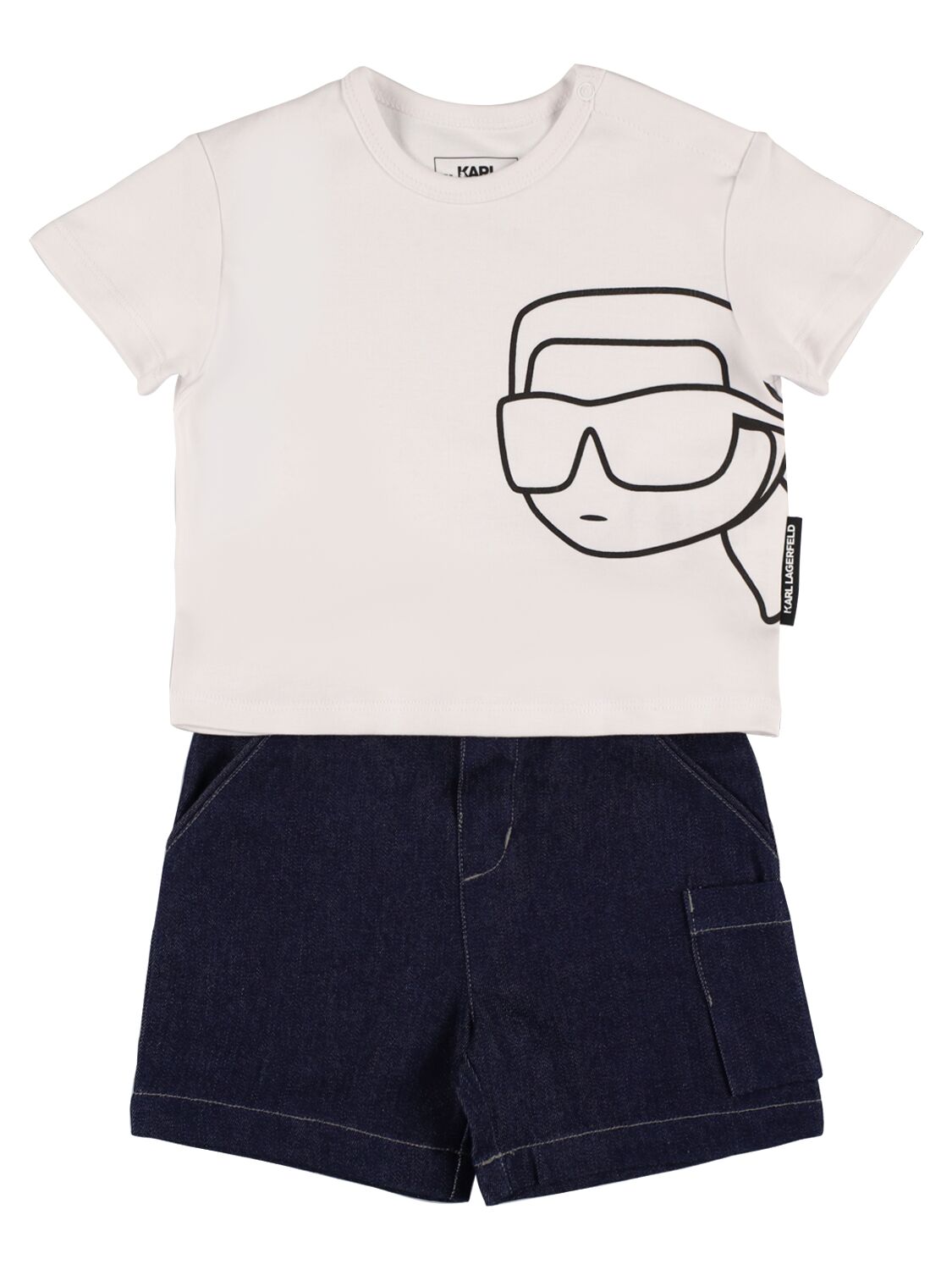 Karl Lagerfeld Kids' 混棉t恤&牛仔短裤 In White,blue