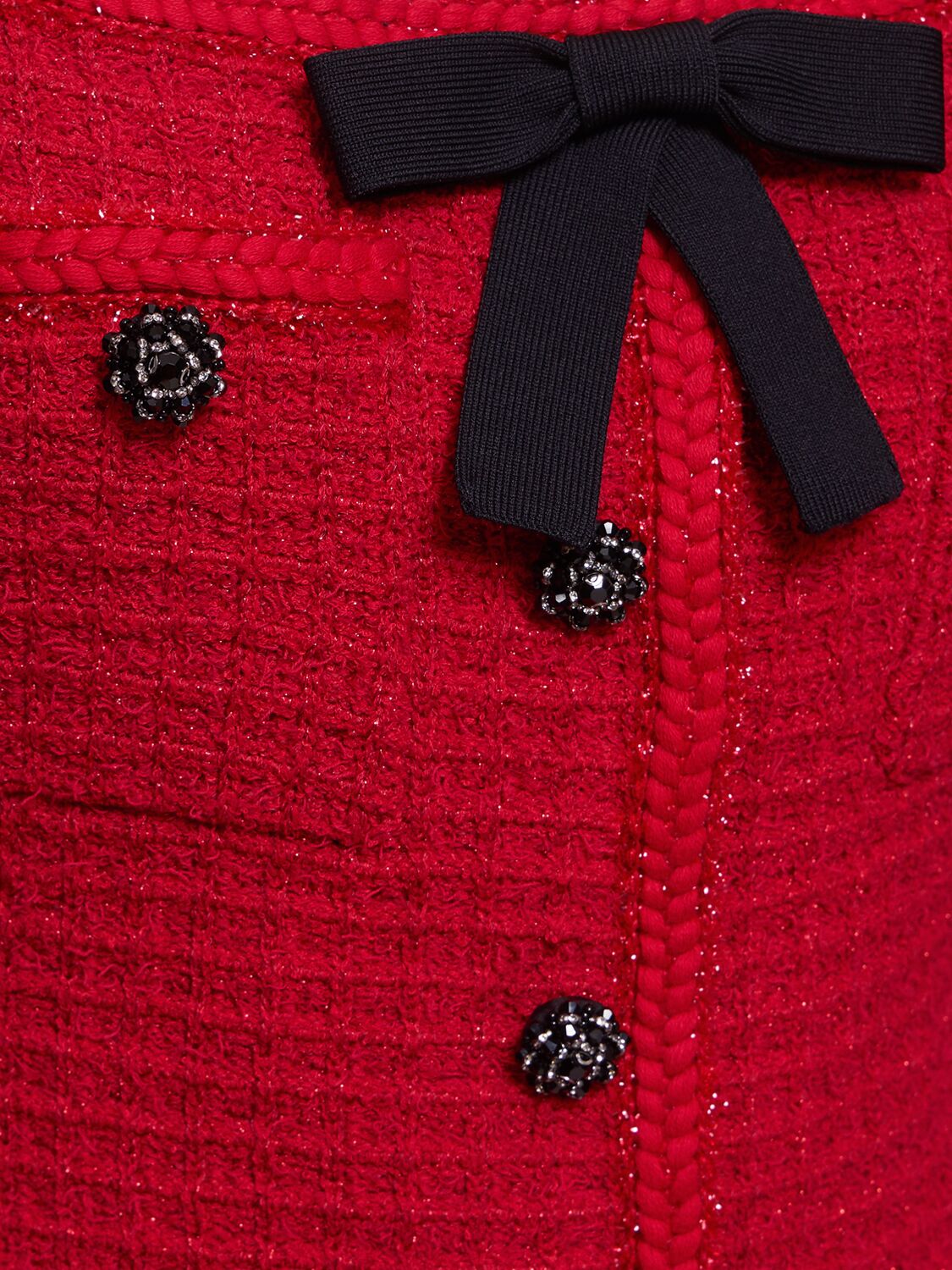 Shop Self-portrait Knit Mini Dress W/bow In Red