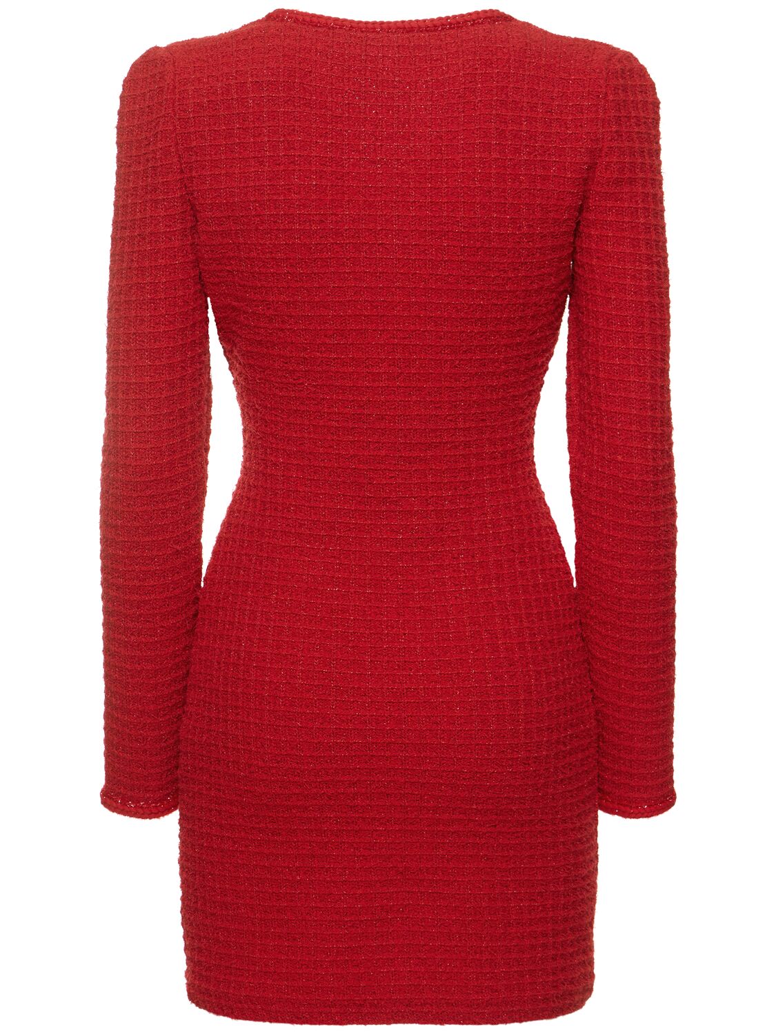 Shop Self-portrait Knit Mini Dress W/bow In Red
