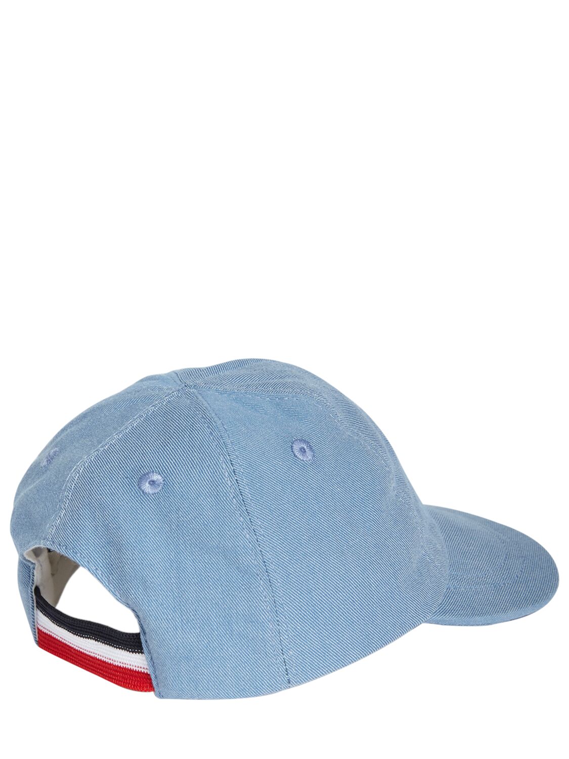 Shop Moncler Logo Detail Cotton Denim Baseball Cap In Blue
