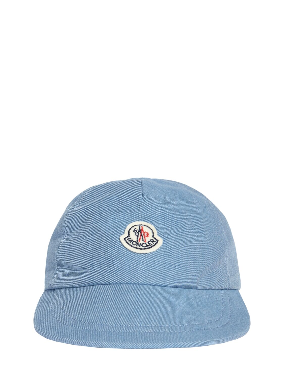 Shop Moncler Logo Detail Cotton Denim Baseball Cap In Blue